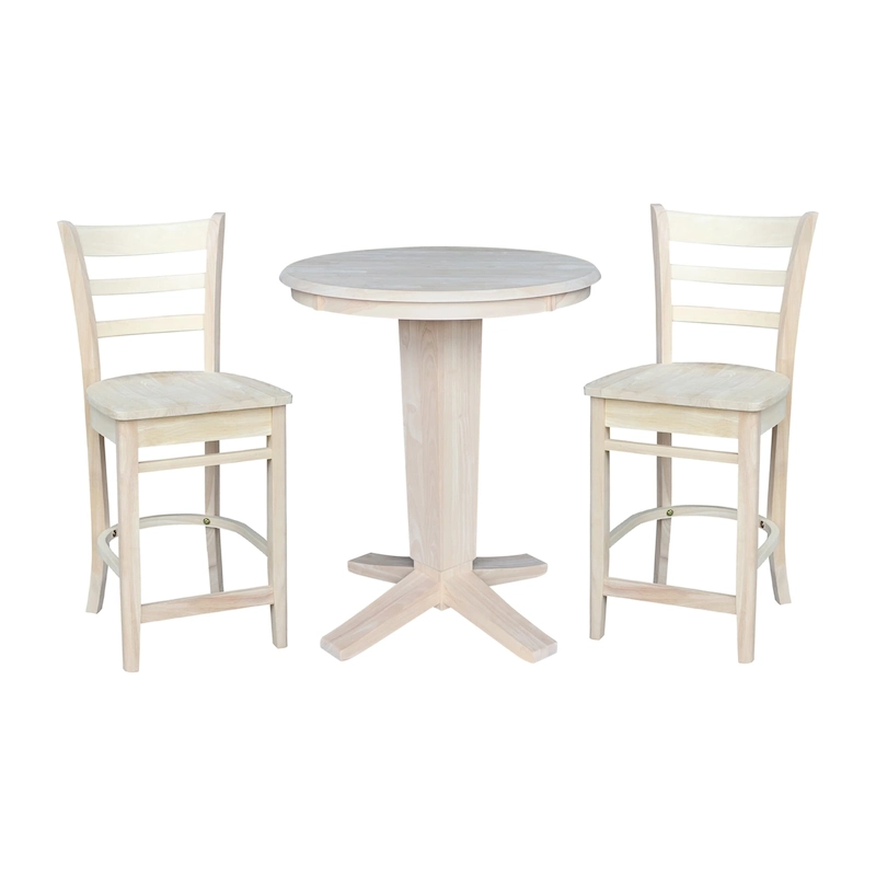 30 in Solid Wood Round Top Counter Height Dining Table with 2 Stools