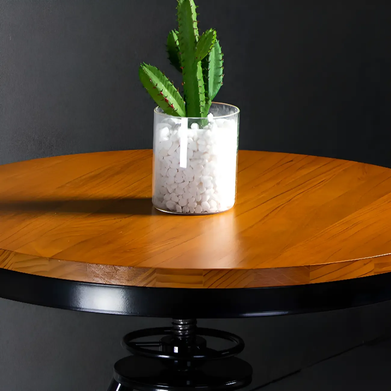 Adjustable Round Wood Metal Industrial Bar Table