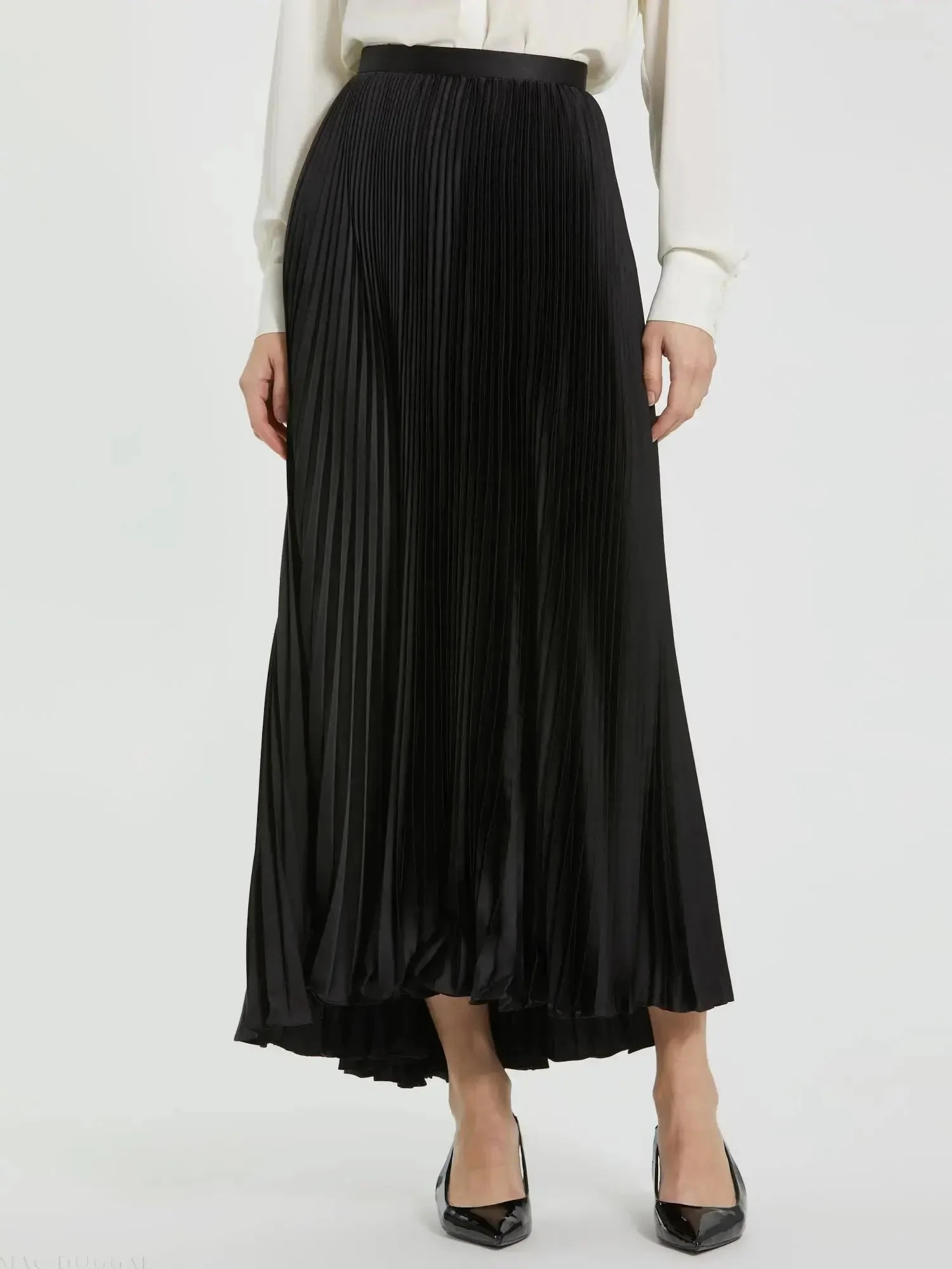 Ankle Length Pleated Satin Skirt