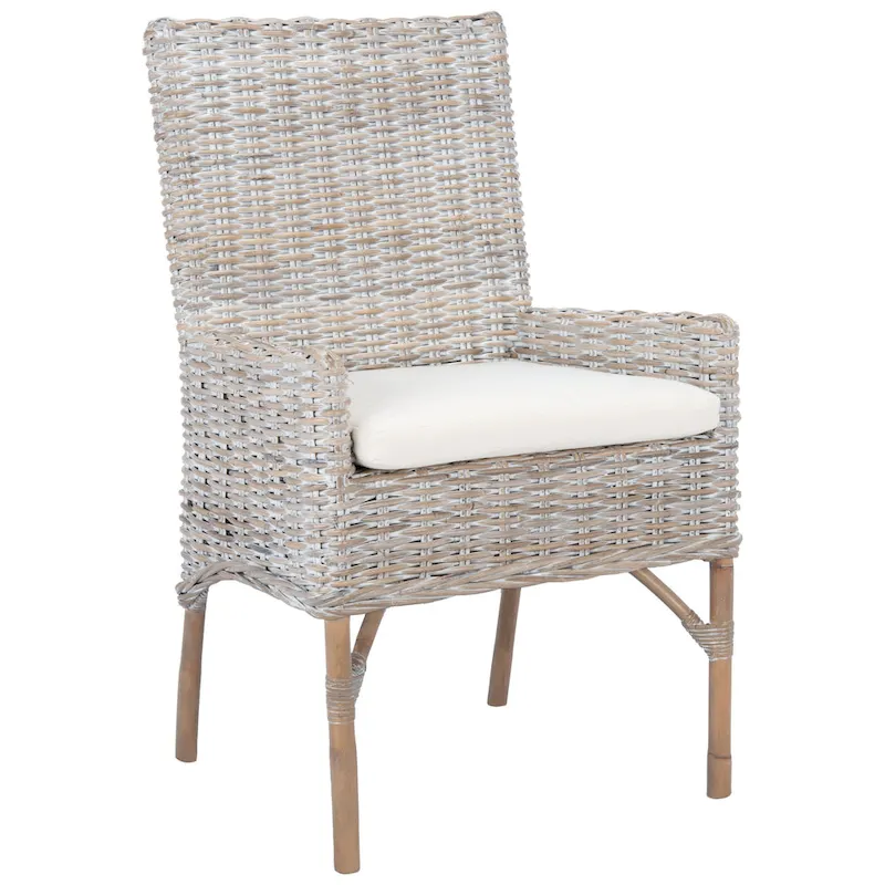 SAFAVIEH Winnifred Coastal Rattan Accent Chair with Cushion - 18.5  W x 22.8  L x 38.2  H - 19Wx23Dx38H
