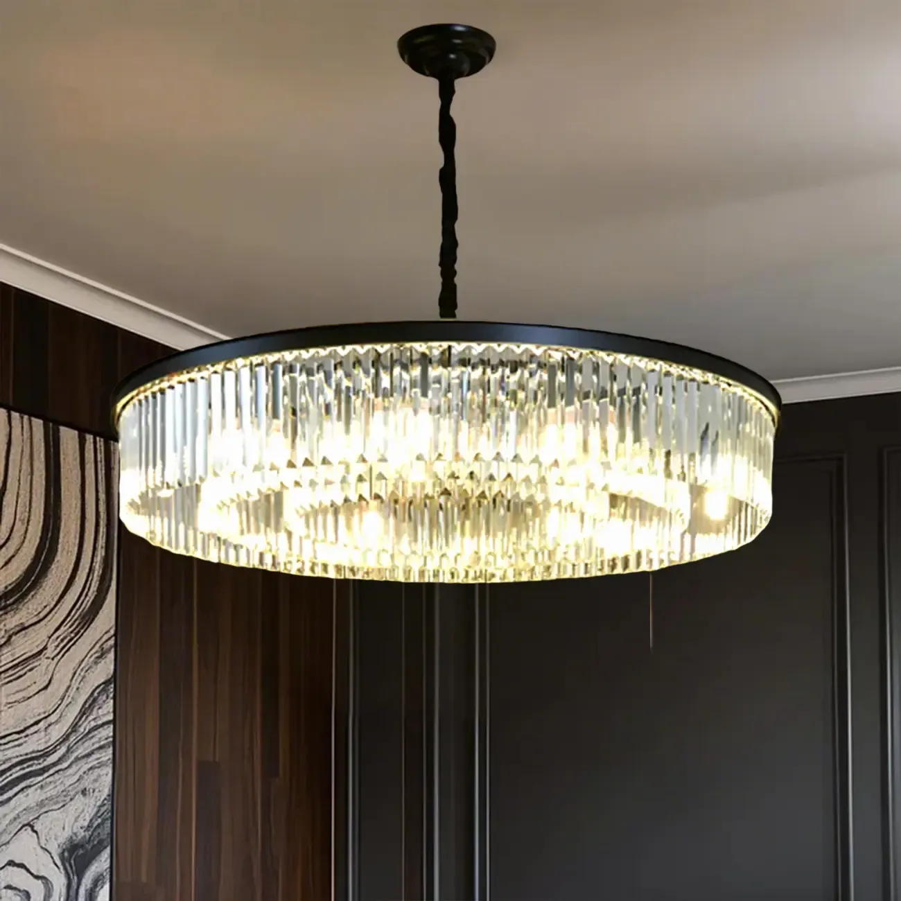 Adjustable Black Round Modern Crystal Chandelier