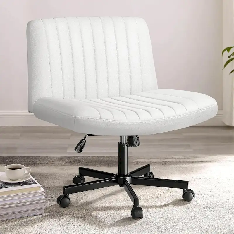 Bossin Criss Cross Chair Armless Office Desk Chair with Wheels,Fabric Padded Cross Legged Chair, Swivel Wide Seat Vanity Chair