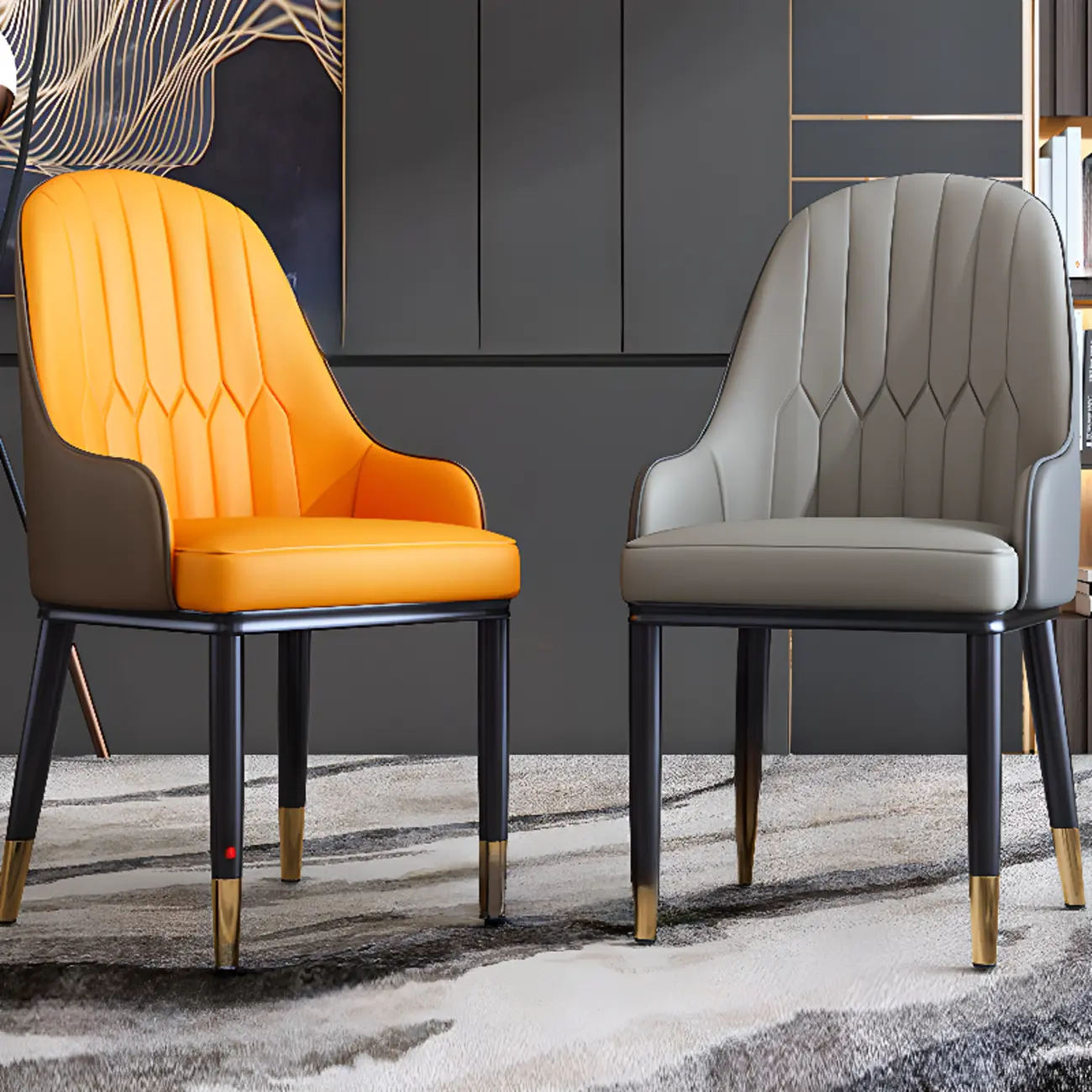 Glam Faux Leather Curved Back Armrest Dining Chair