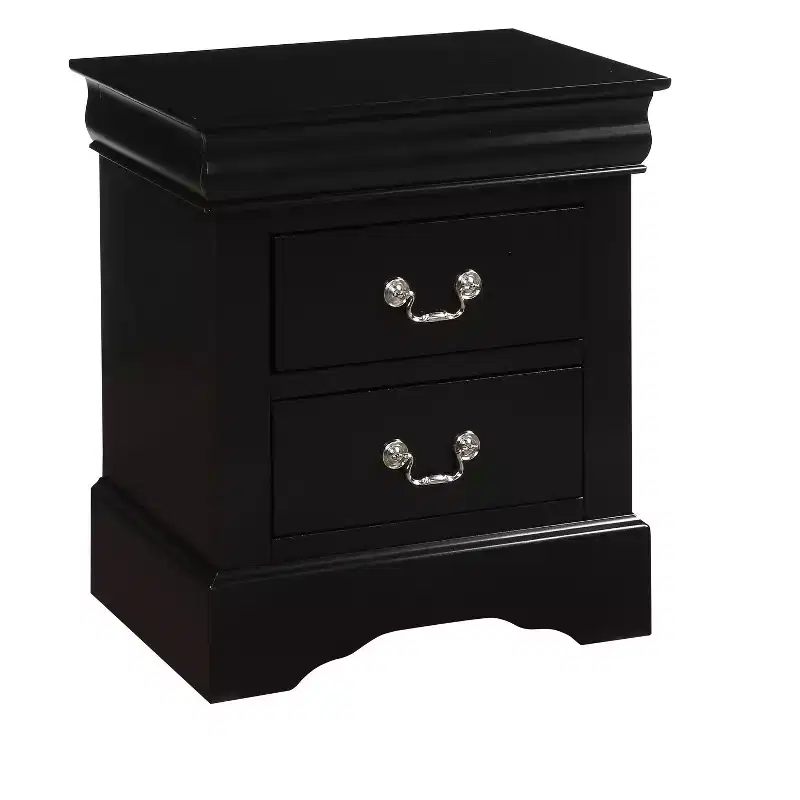 Black Finish Traditional Bedroom Wooden Nightstand 1pc Louis Philippe Style Furniture Two Drawers Storage