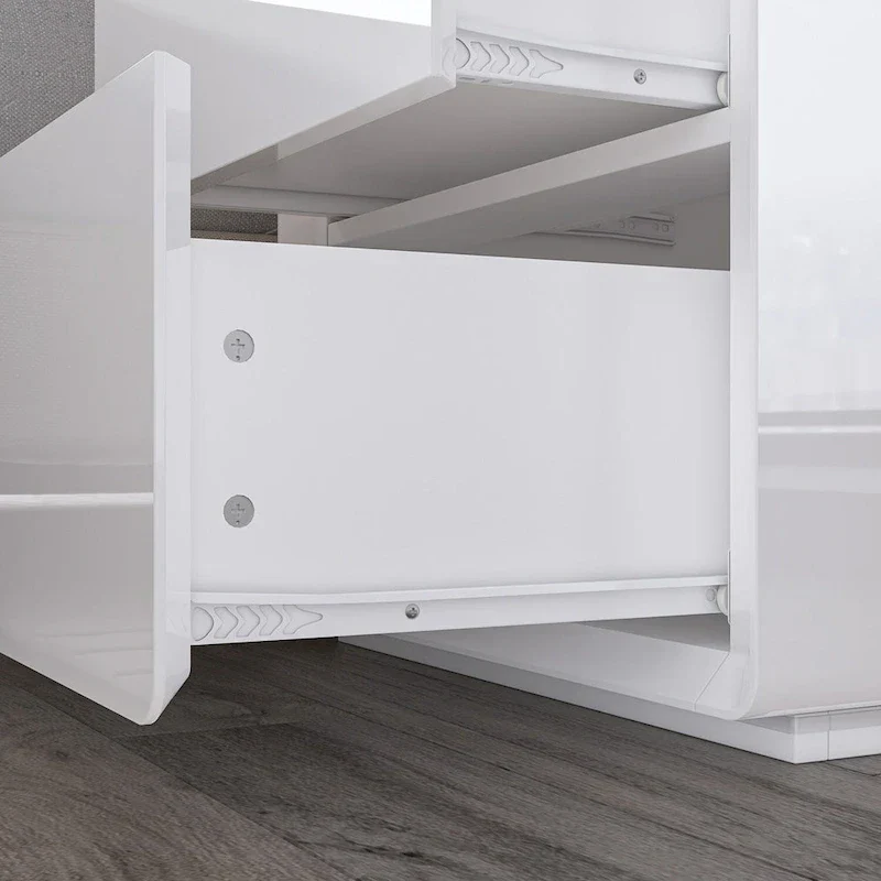 White High Gloss Nightstand with LED Lights - 2 Drawers