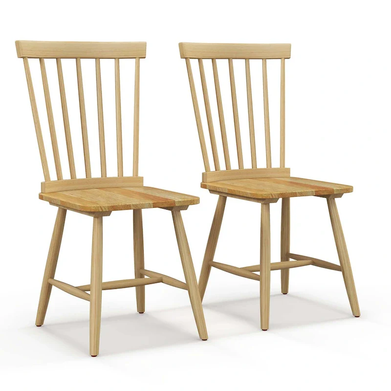 2 PCS Armless Spindle Back Dining Chairs – Solid Wood, Black/Natural