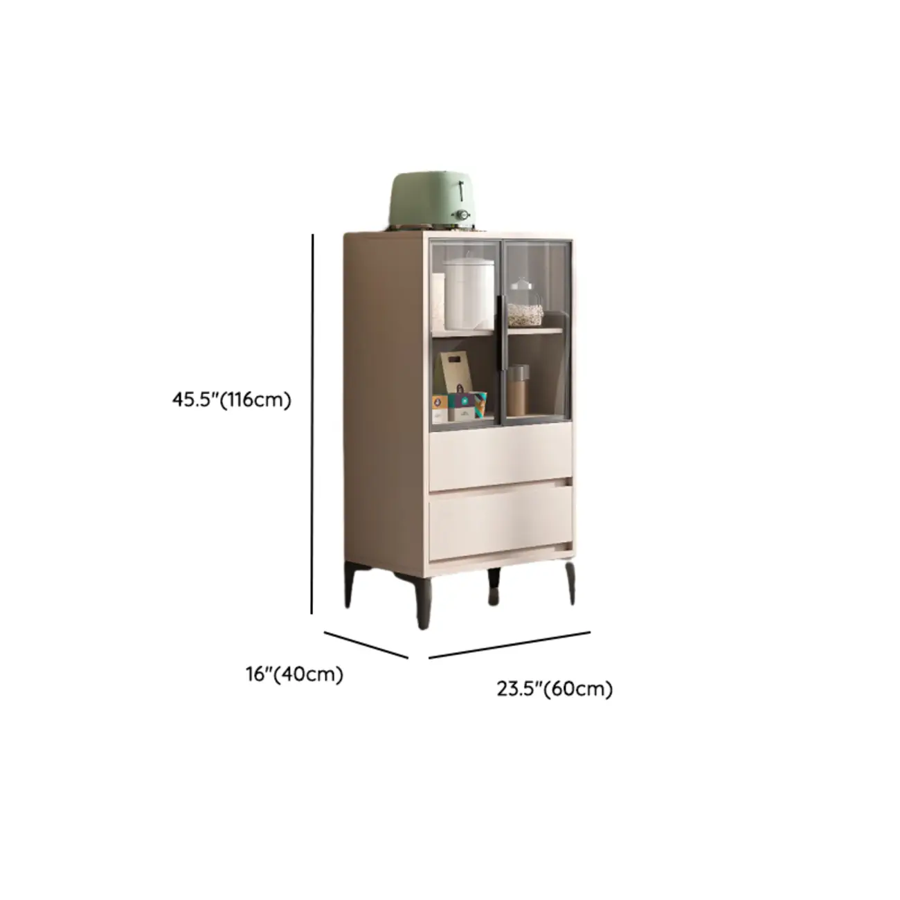 Khaki Wooden Adjustable Shelf Display Cabinet with Drawer