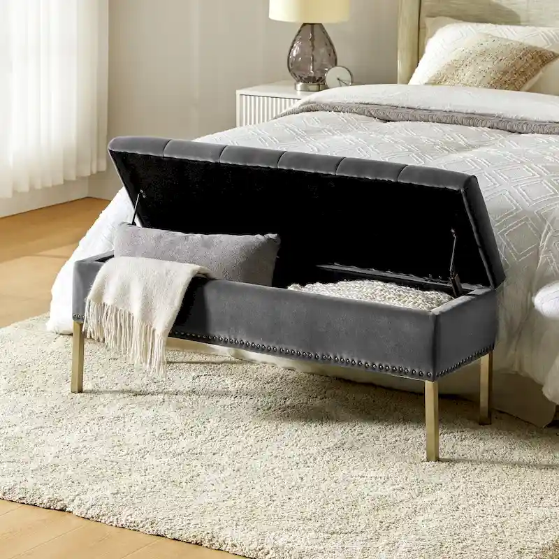 Egmont Contemporary Velvet Flip-Top Storage Bench by