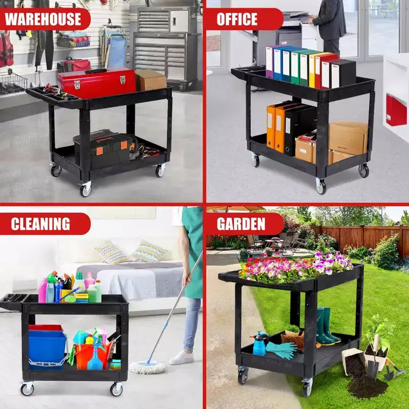 COZONY 45x25 2-Tier Utility Cart w/ Wheels, 550LBS Capacity, Rolling Cart w/ Lipped Shelves