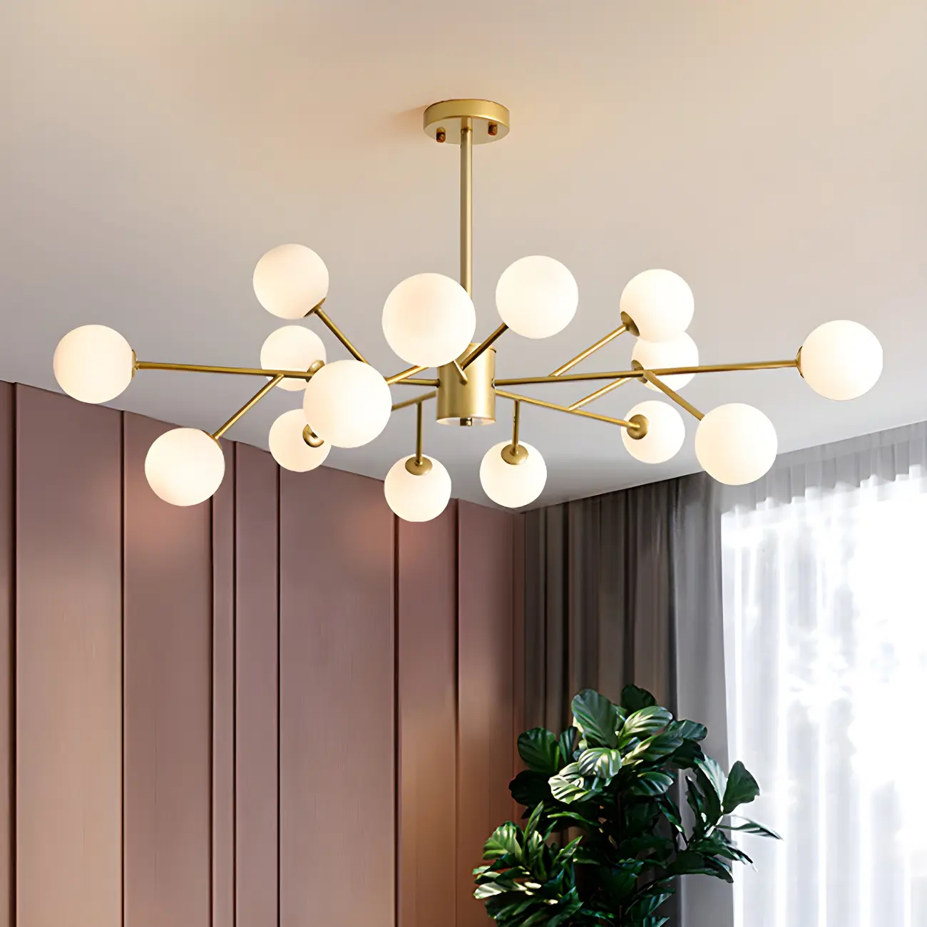 Mid-Century Modern White Globe Glass Sputnik Chandelier