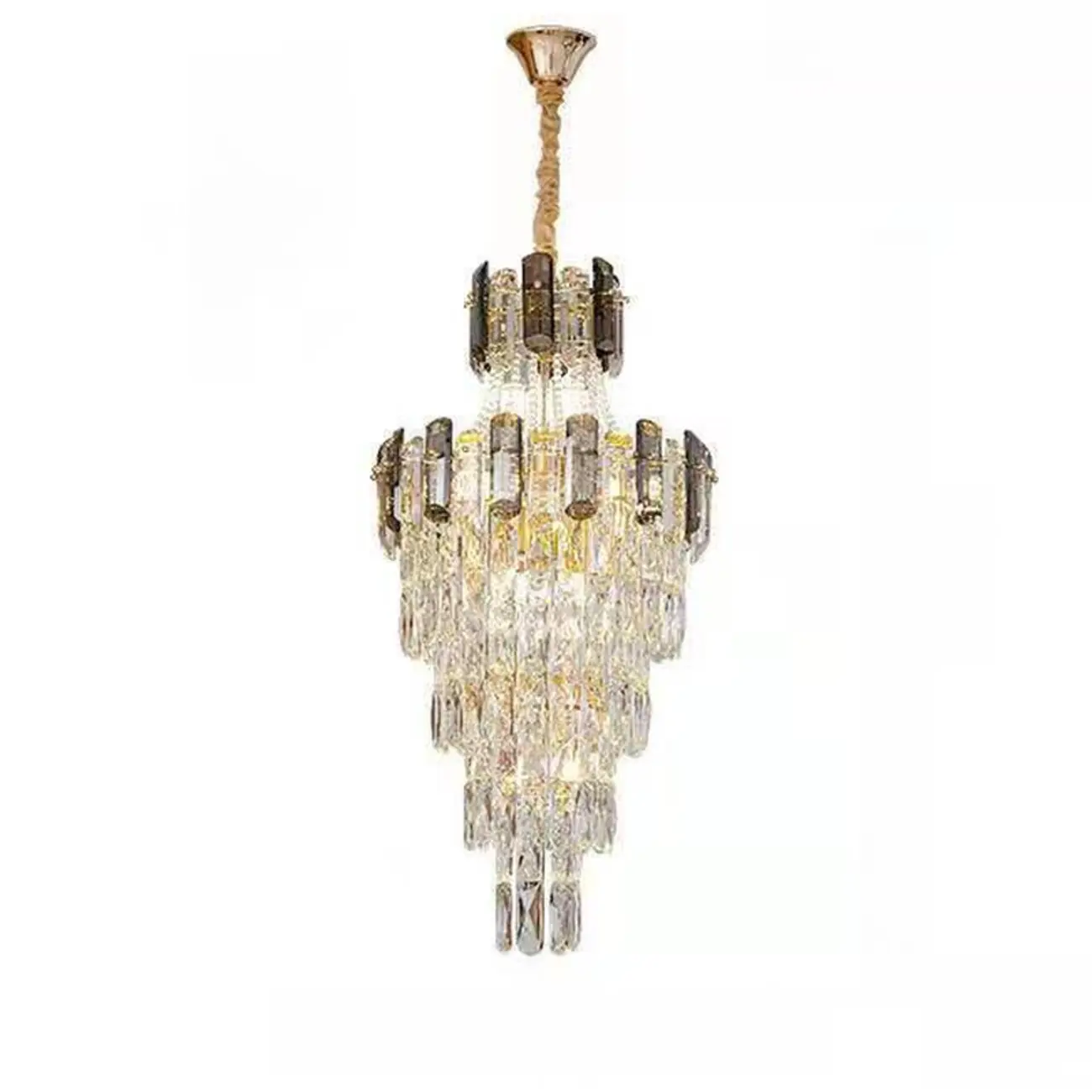 Luxury Long Cascading Crystal Gold Chandelier