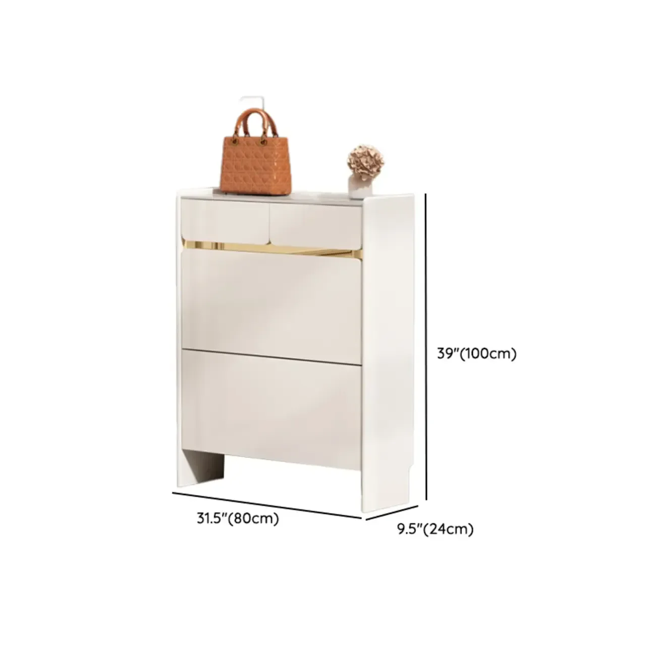 Entryway Glam White Wood Shoe Cabinet with Drawers
