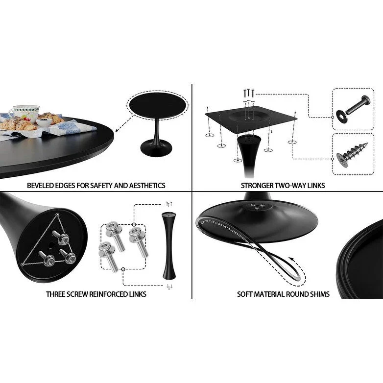 Round Dining Table, 31.5  Tulip Table Kitchen Dining Table 2-4 People with MDF Table Top & Pedestal Base, End Table