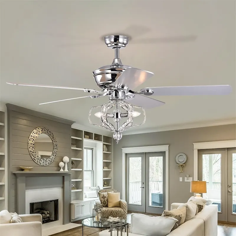 Crystal Ceiling Fan with Lights, Reversible Blades 3 Wind Speeds