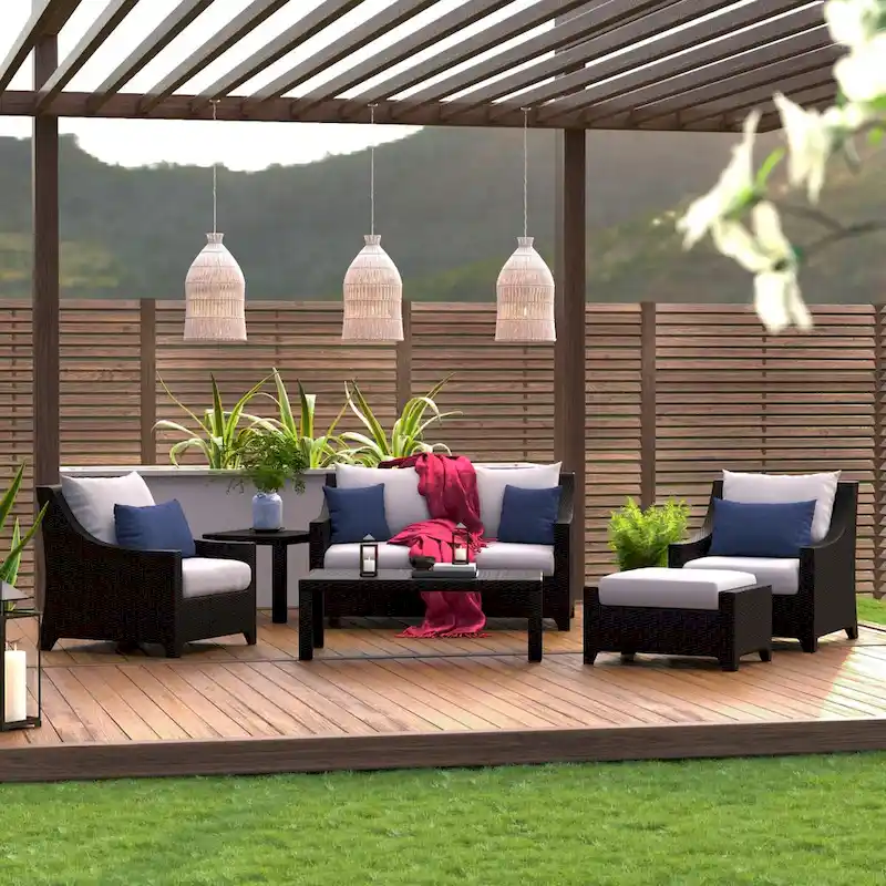 Deco 6 Piece Sunbrella Outdoor Patio Love and Club Seating Set