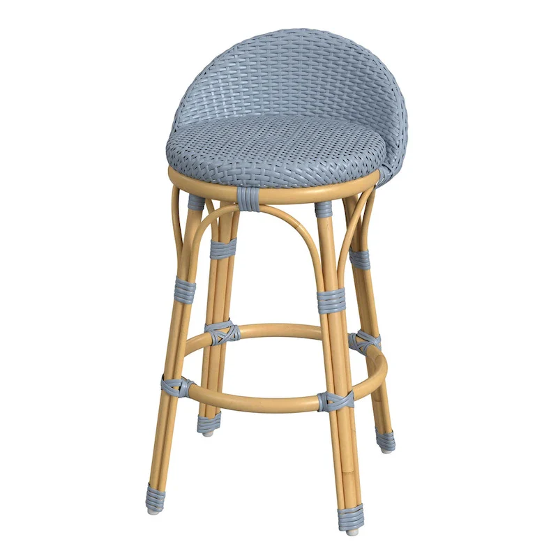 Tobias Outdoor Rattan and Metal Low Back Counter Stool