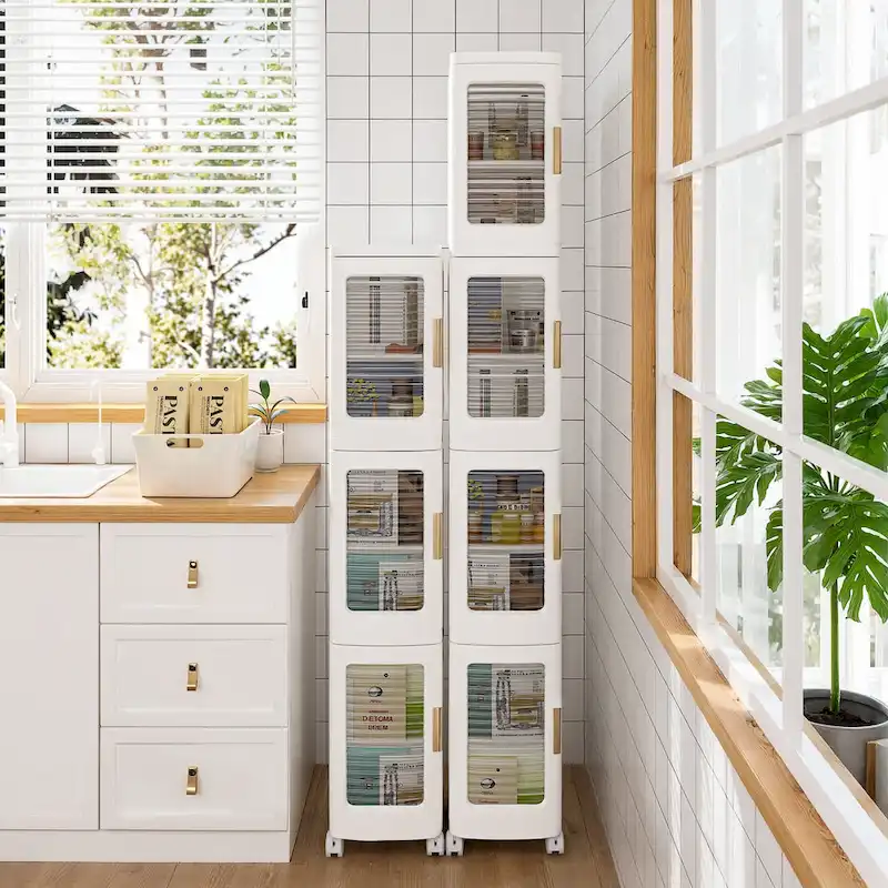 Javlergo 65 Narrow Tall Storage Bin, 4 Tier Foldable Kitchen Storage Cabinet Organizer,Freestanding Kitchen Pantry