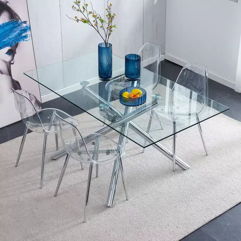 Set of 6 Modern Acrylic Dining Chairs with Transparent Spoon-Shaped Seats, Clear Chairs with Gold Legs, for Dining Room, Kitchen, Living room, Silver