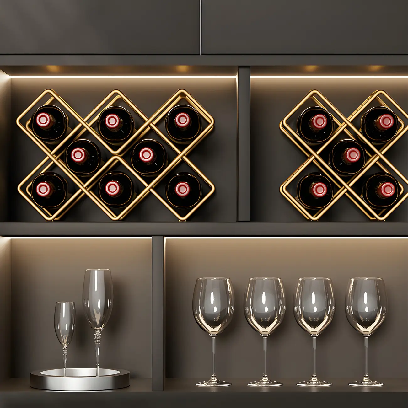 Tabletop Gold Metal Stackable Wine Bottle Rack