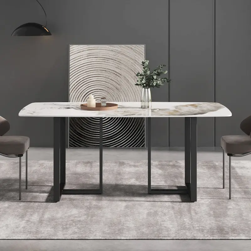 71 Modern Artificial Marble Dining Table with Carbon Steel Base