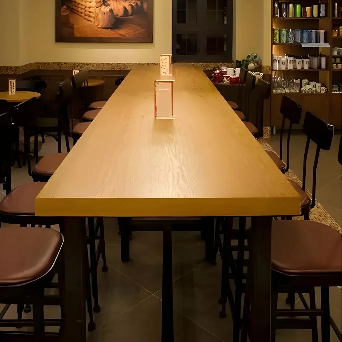 Rectangular Brown Wooden Long Bar Height Table