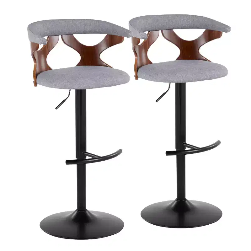 LumiSource Set of 2 Gardenia Adjustable Barstools Black Metal/Walnut Fabric