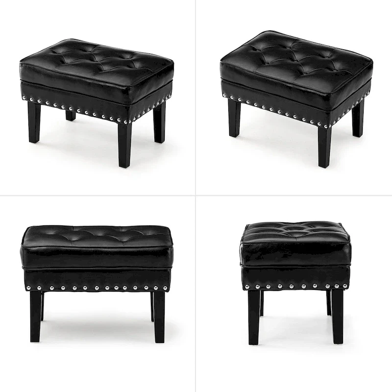 Glitzhome Set of 2 22W Leatherette Button-tufted Foot Stools Ottomans