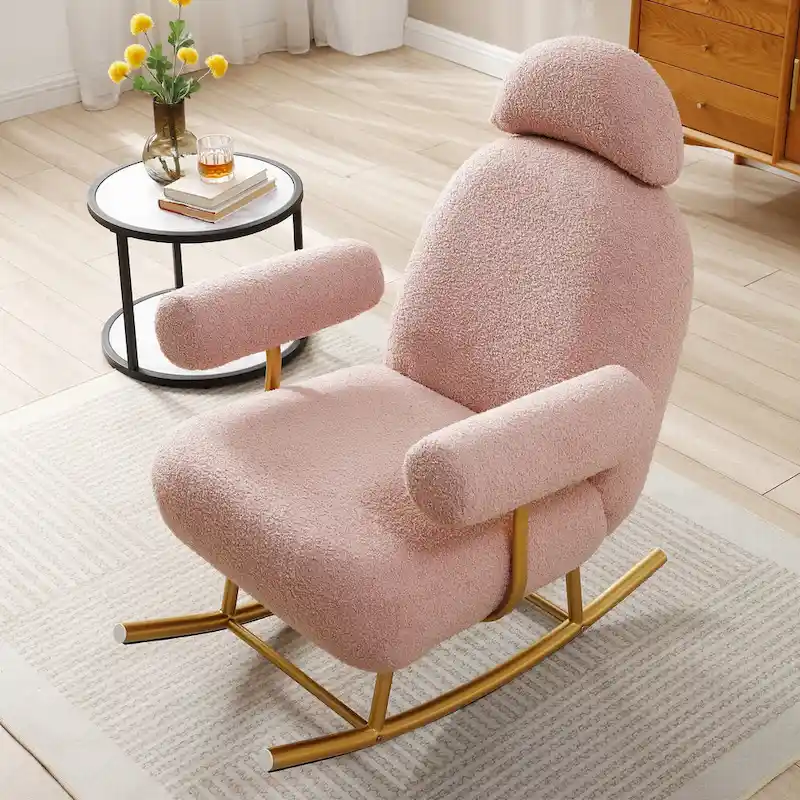 Modern Sherpa Fabric Nursery Rocking Chair