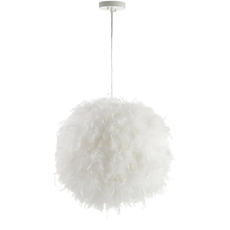 Simon 19  Feather Metal Adjustable LED Pendant, White by JONATHAN Y