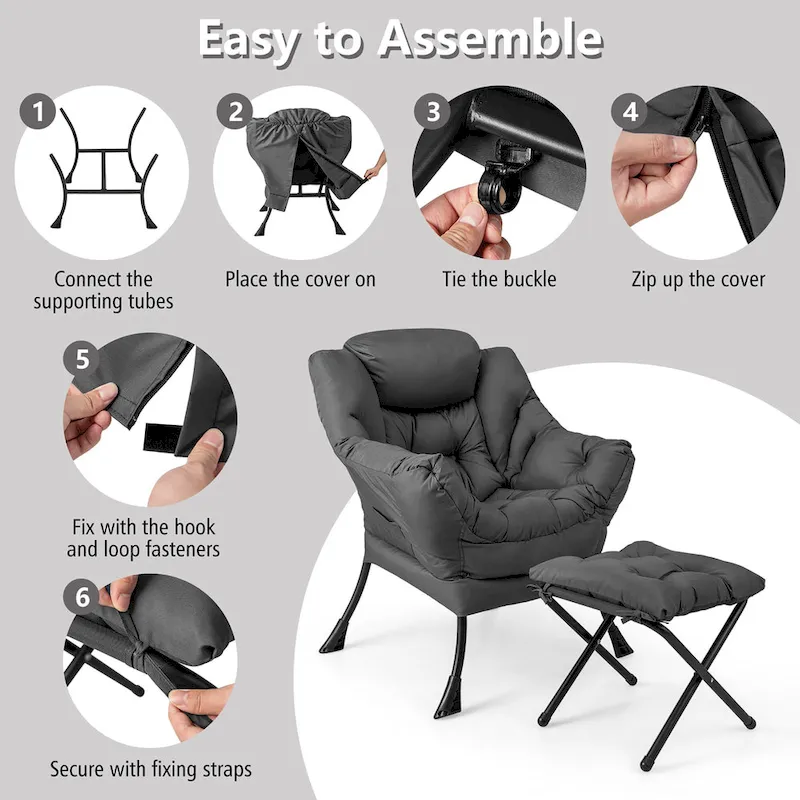 Gymax Lazy Sofa Chair Accent Leisure Armchair with Folding Footrest &