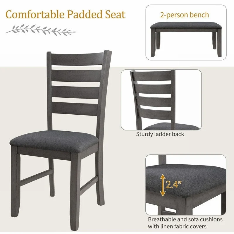 5-piece Farmhouse Dining Set Rectangular Table Chair