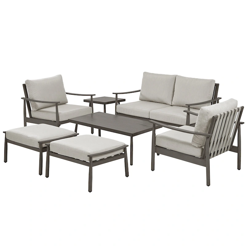 7-Piece Aluminum Patio Conversation Set, Loveseat with Ottomans and Coffee Table