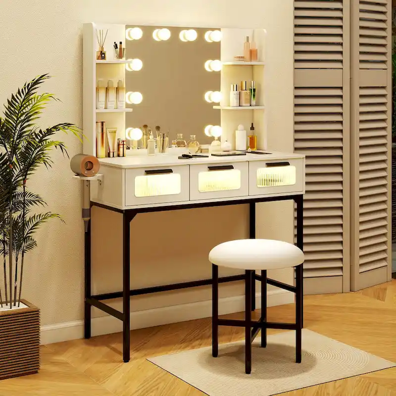Makeup Vanity Desk with Hollywood Mirror & Lights 3-Color - See Details