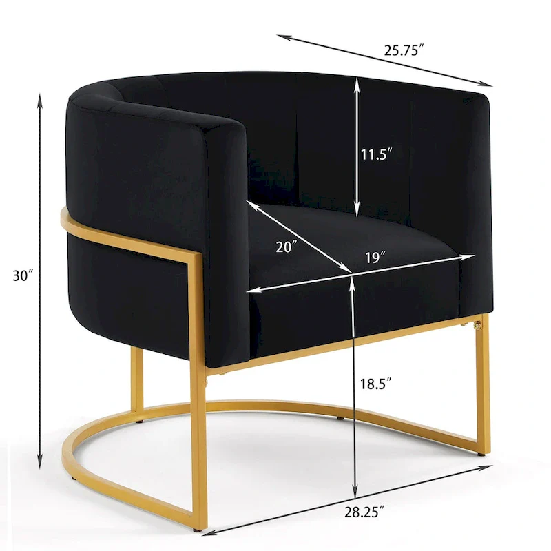 Navy / Black / Cream / Emerald Velvet Accent Chair with Gold Metal Frame – Single