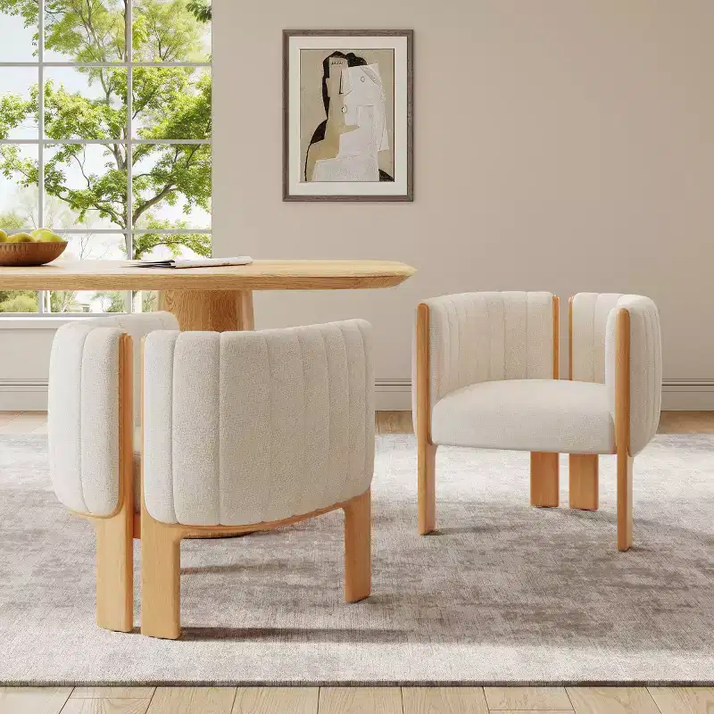 Set of 2 Modern Stylish Boucle Dining Chairs With Wood Legs, Accent Chairs for Living Areas, Stylish Kitchen or Dining Room Chairs-Panipeachy