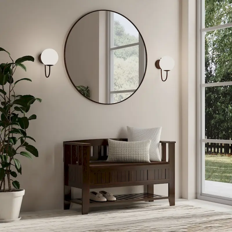 WYNDENHALL Normandy SOLID WOOD 48 inch Wide Transitional Entryway Storage Bench in Brunette Brown - 17  D x 48  W x 27.2  H