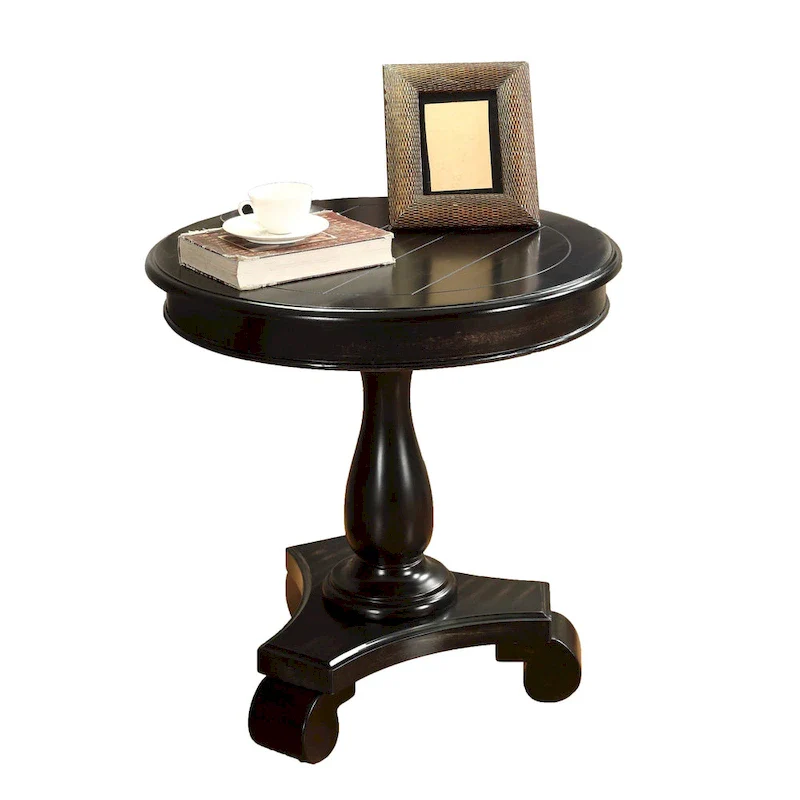 Round Wood Pedestal End Table with Scrolled Legs
