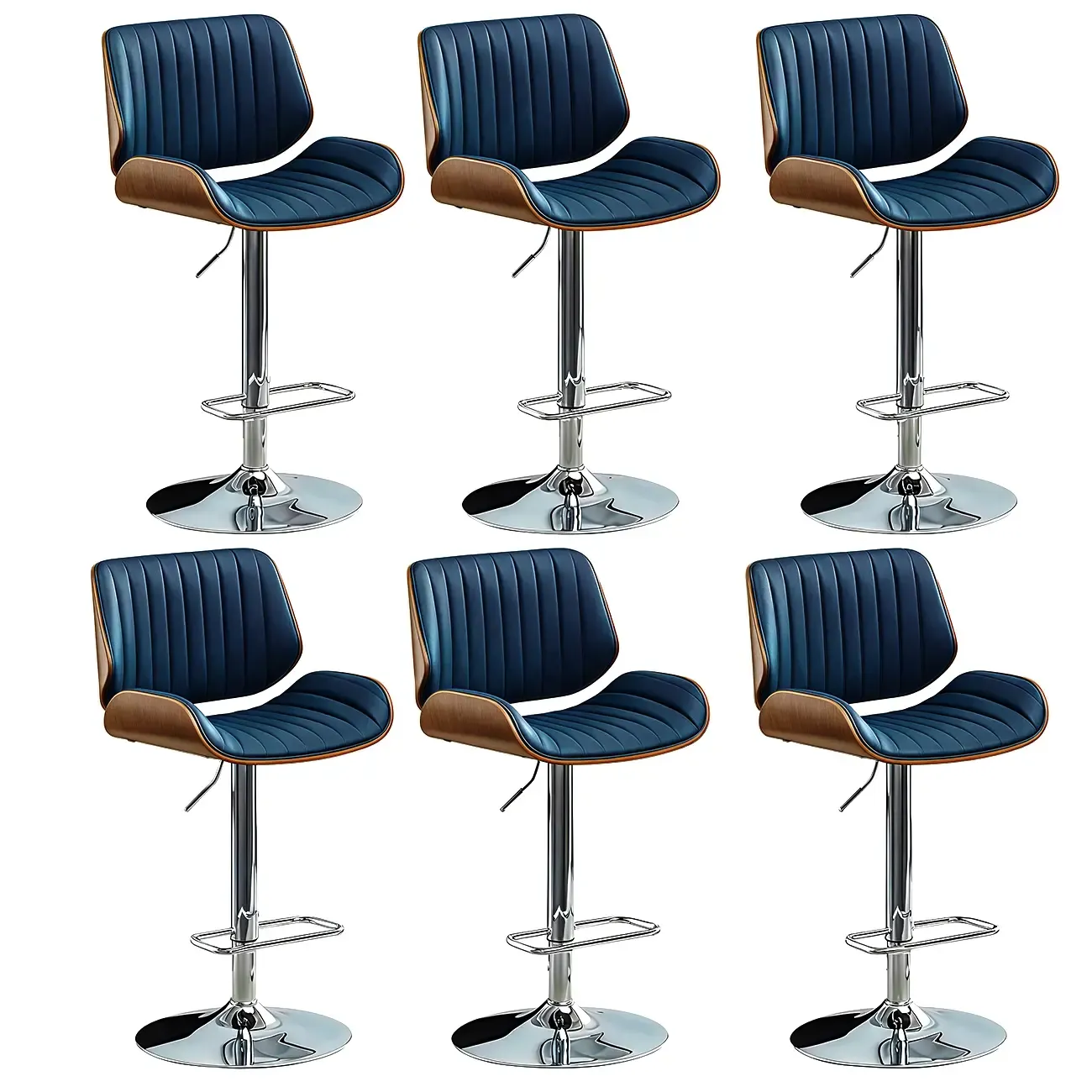 Elegant Wood Leather Red Swivel Adjustable Bar Stool