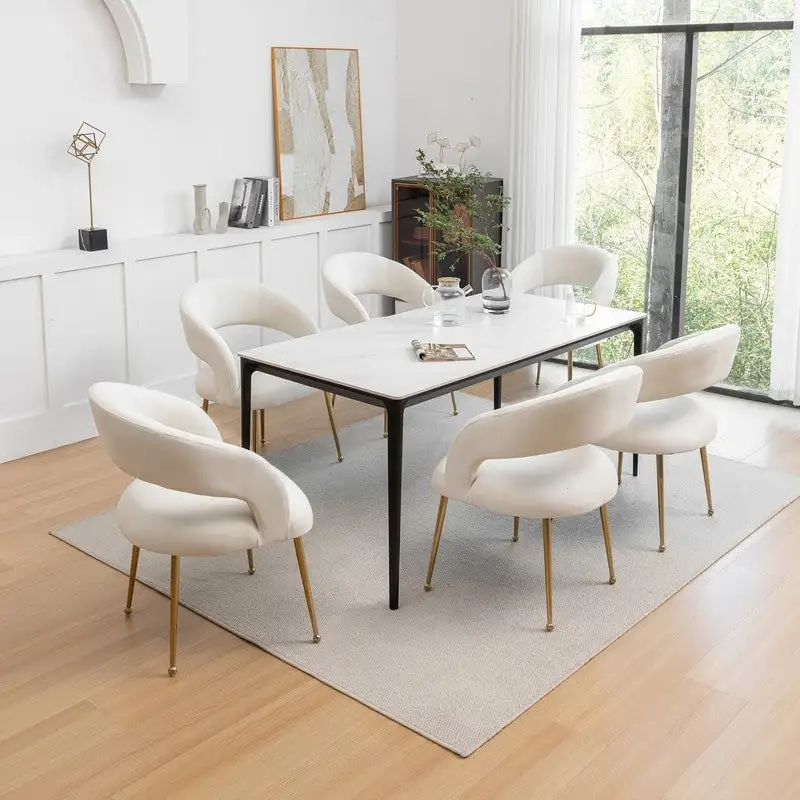 Green/Beige/Grey/Black/Navy Open-Back Velvet Dining Chair Set of 6, 6-Person