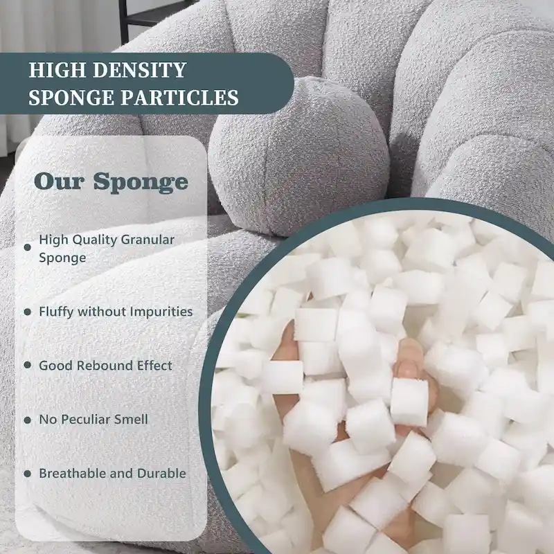 HOMEFUN Boucle Upholstered Round Lazy Cozy Bean Bag Chair With a Pillow