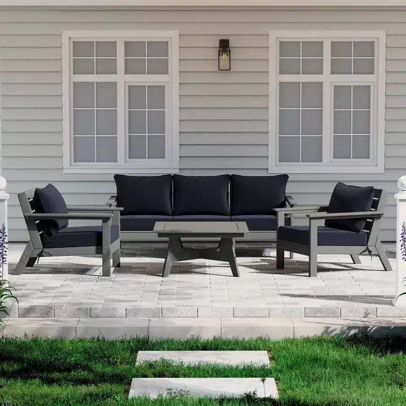 WestinTrends Avalon Outdoor 6-Piece Modular Sectional Patio Furniture Sofa Set, Gray/Navy Blue