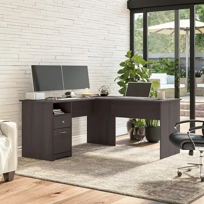 Cabot 60W L-Desk with Hutch and Drawers by Bush Furniture
