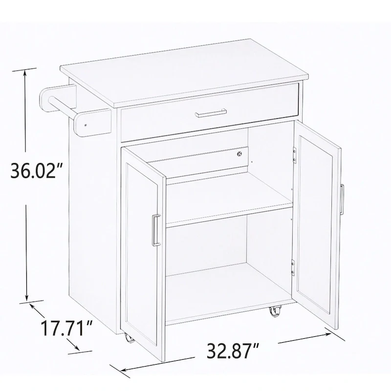Kitchen Island Rolling Cart with Adjustable Shelves and Towel Rack, Rubberwood Top