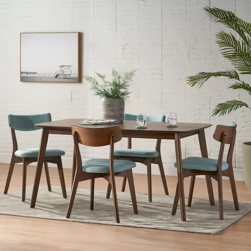 Mid-Century 5-Piece Wood Rectangle Dining Set with Chairs