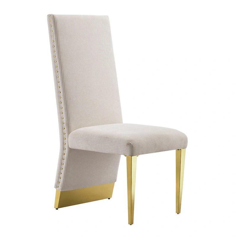 Modern Cream Velvet Dining Chairs with Gold Legs - Set of 2