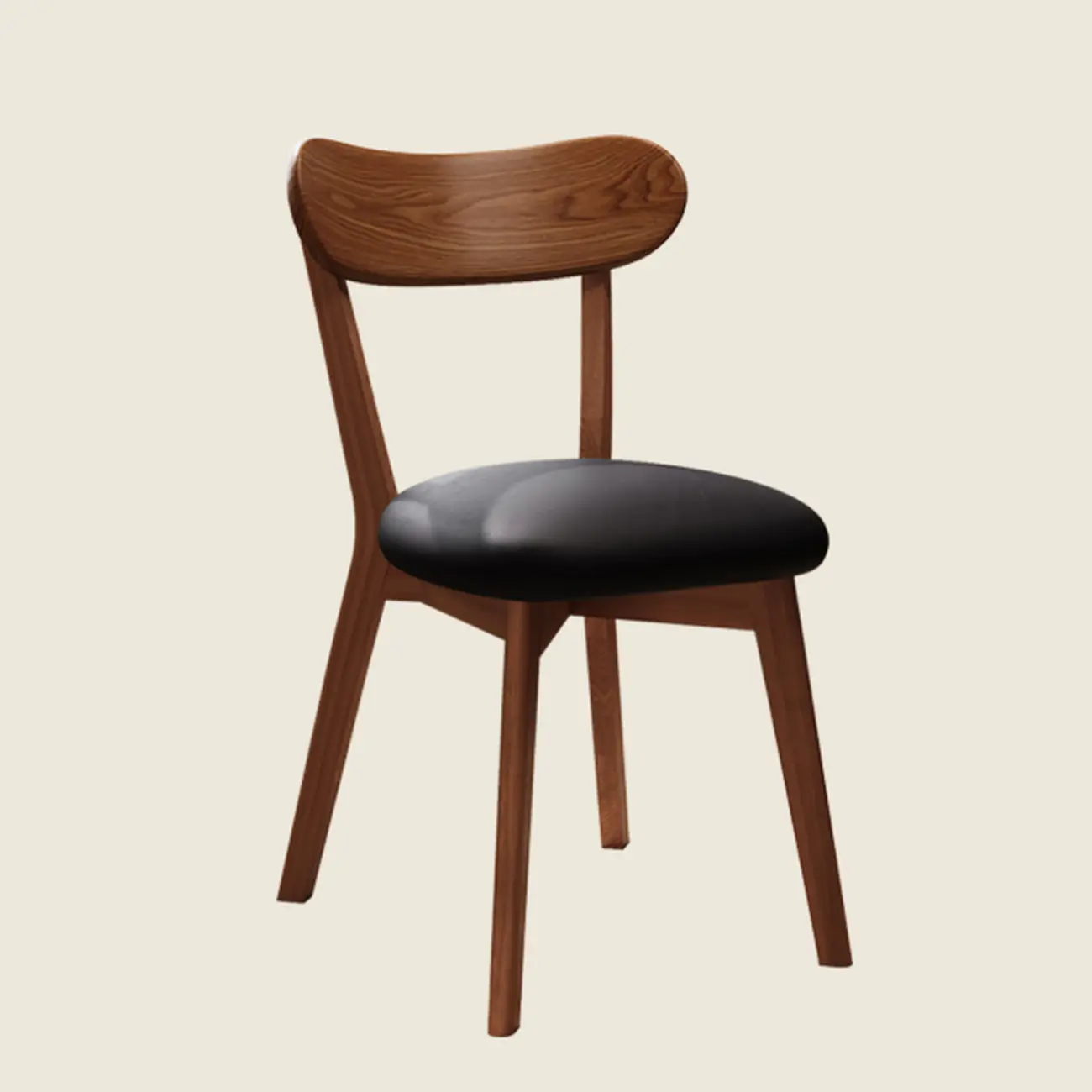 Walnut Wood Mid-Century Modern Upholstered Dining Chair