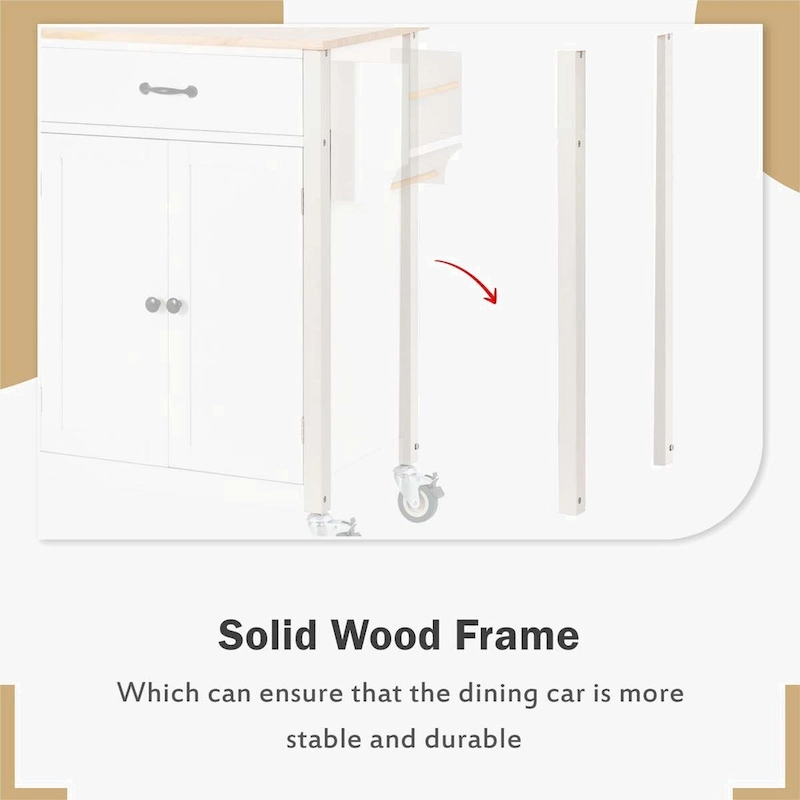 Kitchen Island Cart with Solid Wood Top and Locking Wheels