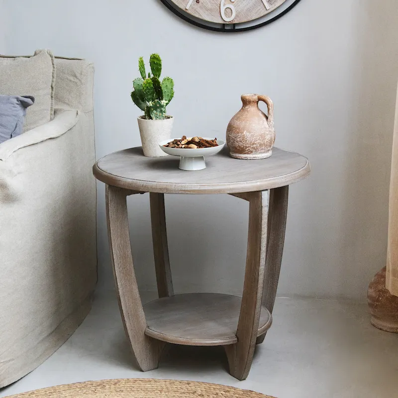 Rustic Farmhouse End Table with Storage Shelf, Vintage Grey Finish