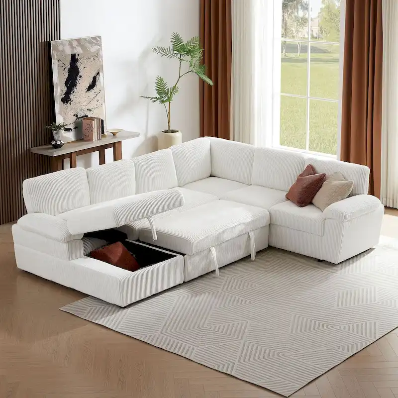 Modular Storage Sectional Sofa Couch Free Combination L/U Shaped Corduroy Upholstered Convertible Sleeper Sofabed Daybed