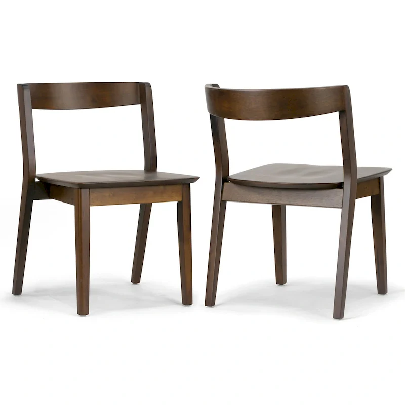 Set of 2 Dark Brown Solid Wood Dining Chairs with Curved Back